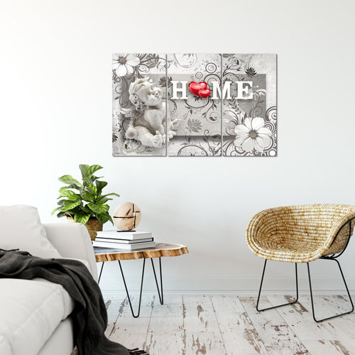 Runa Art Wandbilder Engel Vintage Bild XXL Wohnzimmer Schlafzimmer Grau Rot Blumen 120 x 80 cm 3 Teilig 030831c