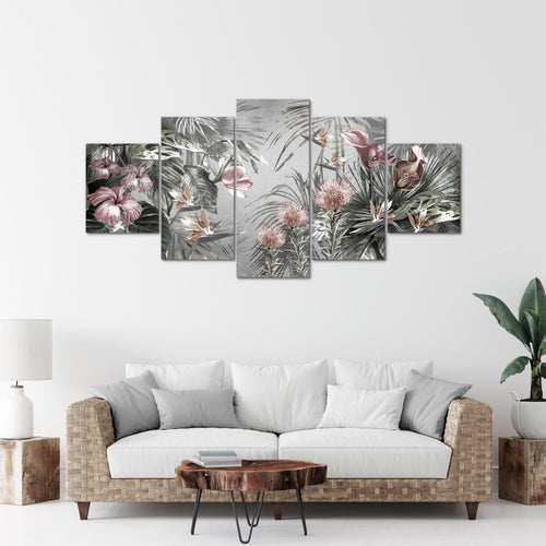 Runa Art - Bilder Blumen 200 x 100 cm 5 Teilig XXL Wanddekoration Design Grau 043351c