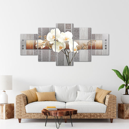 Runa Art - Bilder Blumen Pflanzen 200 x 100 cm 5 Teilig XXL Wanddekoration Design Orchidee Weiß 204651a