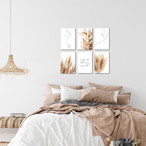Novart Wandbilder Set Boho Pampasgras - KOMPLETT AUFHÄNGFERTIG - Made in Germany - Moderne Bilder  Wohnzimmer Schlafzimmer - N012464a