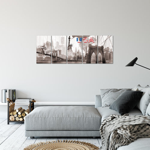 Runa Art Bild New York Wandbilder auf Vlies Leinwand 5 Teilig Wanddekoration Wohnzimmer Büro 034756b