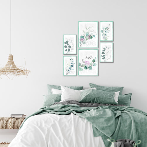 Novart Wandbilder Set Eukalyptus Pflanze Grüne Blätter  - KEIN EXTRA RAHMEN BENÖTIGT -  Modern Deko  - Wohnzimmer Schlafzimmer N003863a