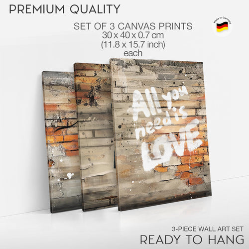 Novart Wandbilder Set Street Art - KOMPLETT AUFHÄNGFERTIG - Wohnzimmer Schlafzimmer Büro Deko - 3 Moderne Bilder Mädchen - N042035a