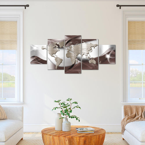 Runa Art - Bilder Weltkarte 200 x 100 cm 5 Teilig XXL Wanddekoration Design Braun 109251b