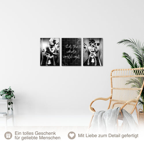 Novart Wandbilder 3 Teilig Wandbilder für 20 x 30 cm - 3 Bilder Schwarz Fashion Frauen Badezimmer N040130a