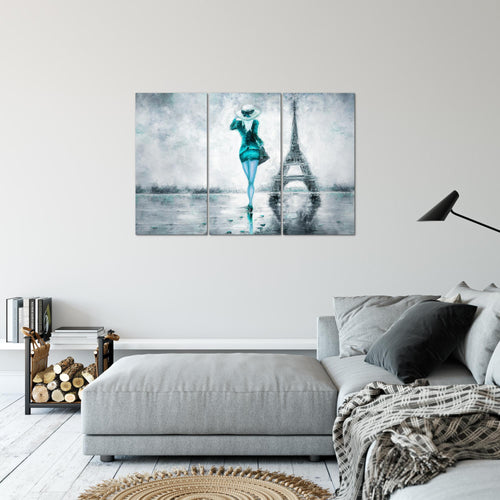 Runa Art Wandbilder Paris Eifelturm Bild XXL Wohnzimmer Schlafzimmer Türkis Grau Abstrakt 120 x 80 cm 3 Teilig 035631b