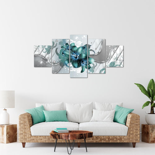 Runa Art Bild Wohnzimmer Schlafzimmer Blumen Lilien 5 Teilig Abstrakt Grau Türkis Wandbilder auf Vlies Leinwand 016553a