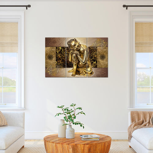 Runa Art Wandbilder Feng Shui Bild XXL Wohnzimmer Schlafzimmer Büro Buddha Gold 120 x 80 cm 3 Teilig 041331a