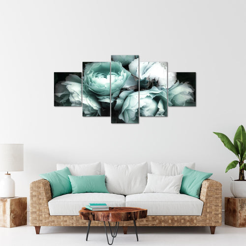 Runa Art Bild Wohnzimmer Schlafzimmer Blumen Rosen 5 Teilig Vintage Schwarz Bunt Wandbilder auf Vlies Leinwand 039153b