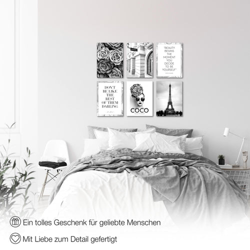 Novart Wandbilder - KEIN EXTRA RAHMEN BENÖTIGT - Wohnzimmer Mädchen Teenager - Bilder Modern Eifelturm Fashion - mit Spruch - N015965a