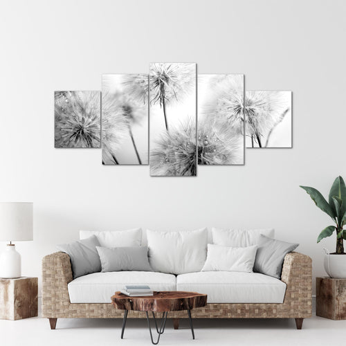 Runa Art - Bilder Blumen Pusteblumen 200 x 100 cm 5 Teilig XXL Wanddekoration Design Schwarz Weiss 042051c