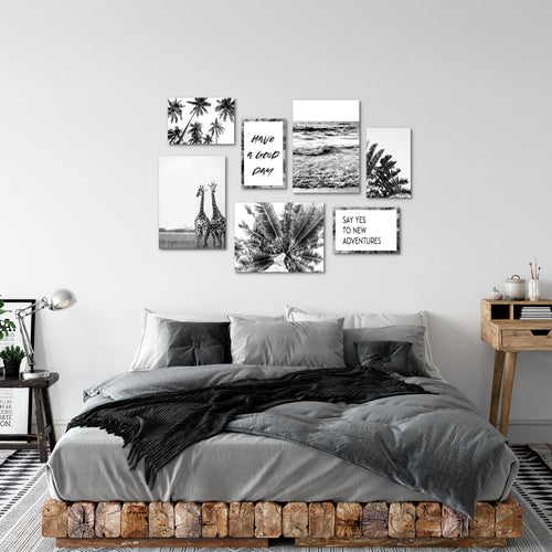 Novart Wandbilder Afrika Giraffen - KOMPLETT AUFHÄNGFERTIG - Palmen Wohnzimmer Schlafzimmer - 7 Moderne Mood-Bilder - N014371a