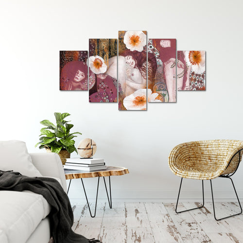 Runa Art Bild Wohnzimmer Collage Gustav Klimt 5 Teilig Alte meister Rosa Wandbilder auf Vlies Leinwand 018553b