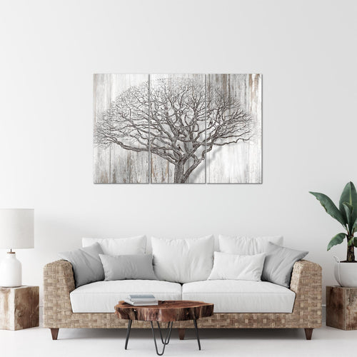 Runa Art Wandbilder Baum Abstrakt Bild XXL Wohnzimmer Schwarz Weiss Holzmotiv 120 x 80 cm 3 Teilig 039931b