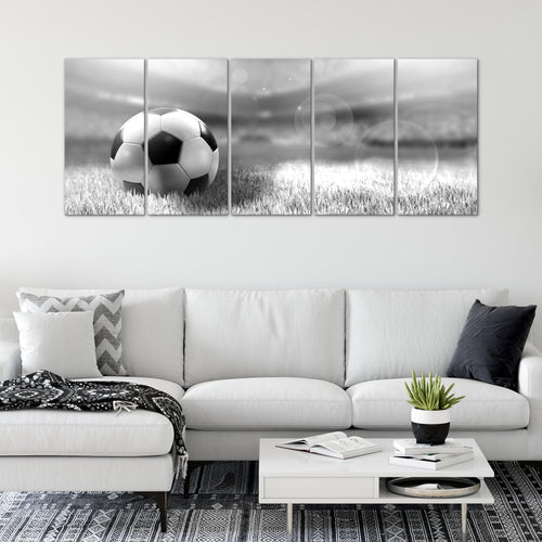 Runa Art Wandbild XXL Fussball Wohnzimmer Schlafzimmer 200 x 80 cm Grau 5 Teilig - Made in Germany - 402455b