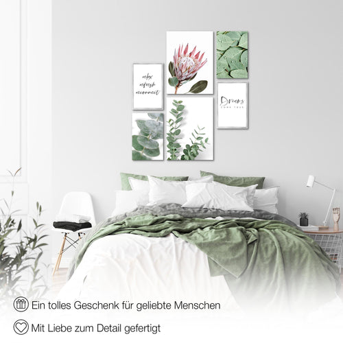 Novart Wandbilder Set Grüne Blätter Pflanze Natur Blumen  - KEIN EXTRA RAHMEN BENÖTIGT -  Modern Deko  - Wohnzimmer Schlafzimmer N005363a
