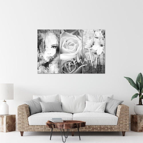 Runa Art Wandbilder Blumen Vintage Bild XXL Wohnzimmer Schlafzimmer Bunt Frau 120 x 80 cm 3 Teilig 039331c