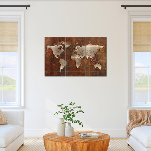 Runa Art Wandbilder Weltkarte Bild XXL Büro Wohnzimmer Braun Antik Vintage 120 x 80 cm 3 Teilig 109031a