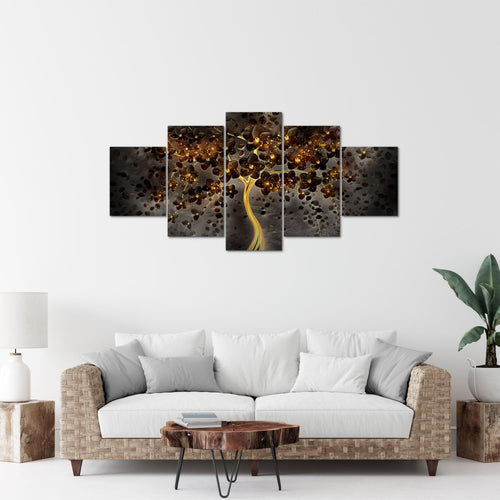 Runa Art Bild Wohnzimmer Schlafzimmer Blumen 5 Teilig Abstrakt Baum Schwarz Gold Wandbilder auf Vlies Leinwand 039753c