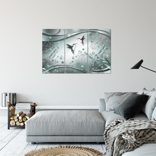 Runa Art Wandbilder Vintage Vogel Bild XXL Wohnzimmer Schlafzimmer Türkis Grau Abstrakt 120 x 80 cm 3 Teilig 038331b