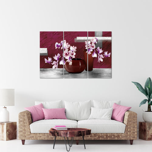 Runa Art Wandbilder Blumen Abstrakt Bild XXL Wohnzimmer Schlafzimmer Grau Rot Blumenvase 120 x 80 cm 3 Teilig 035231a