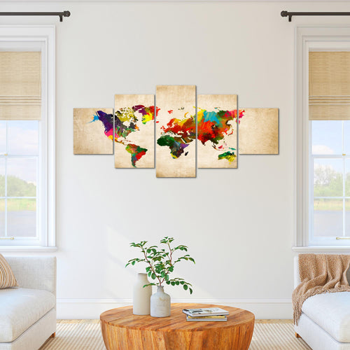Runa Art - Bilder Weltkarte 200 x 100 cm 5 Teilig XXL Wanddekoration Design Bunt 105151a