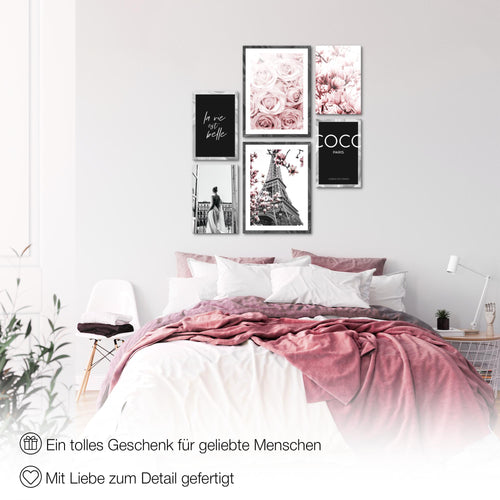 Novart Wandbilder Set Paris Fashion - KEIN EXTRA RAHMEN BENÖTIGT -  Modern Deko  - Wohnzimmer Mädchen Teenager N021663a