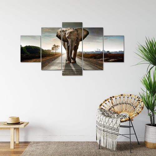 Runa Art Bild Wohnzimmer Schlafzimmer Afrika Elefant 5 Teilig Tiere Braun Wandbilder auf Vlies Leinwand 042653a