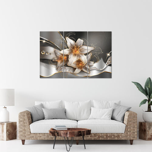 Runa Art Wandbilder Blumen Lilien Bild XXL Wohnzimmer Schlafzimmer Gelb Gold Abstrakt 120 x 80 cm 3 Teilig 039631a