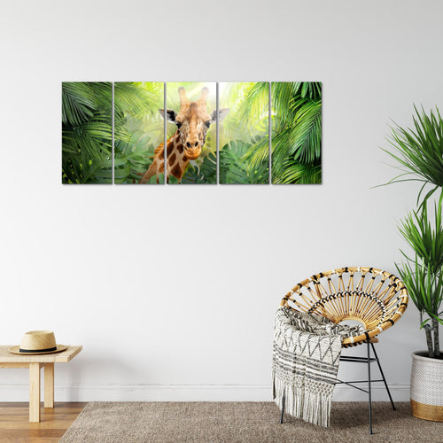Runa Art Bild Giraffe Abstrakt Wandbilder auf Vlies Leinwand 5 Teilig Wanddekoration Wohnzimmer Schlafzimmer 037556c