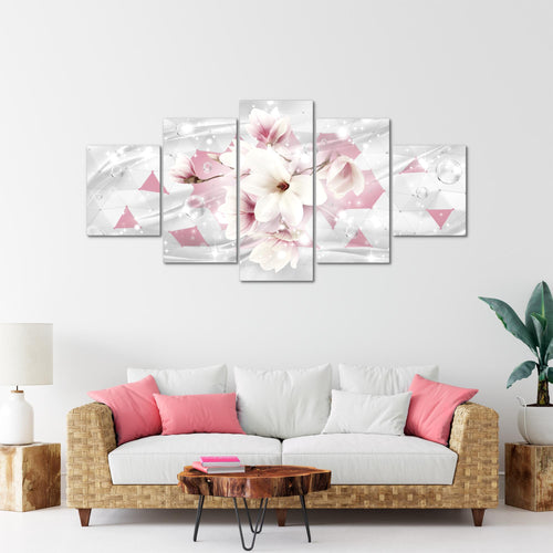 Runa Art - Bilder Blumen Magnolien 200 x 100 cm 5 Teilig XXL Wanddekoration Design Rosa 017051a