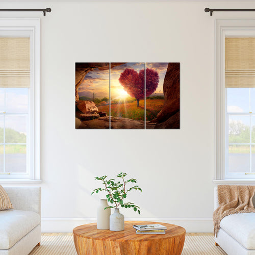 Runa Art Wandbilder Natur Gebirge Bild XXL Wohnzimmer Schlafzimmer Beige Rosa Baum Herz 120 x 80 cm 3 Teilig 607631c