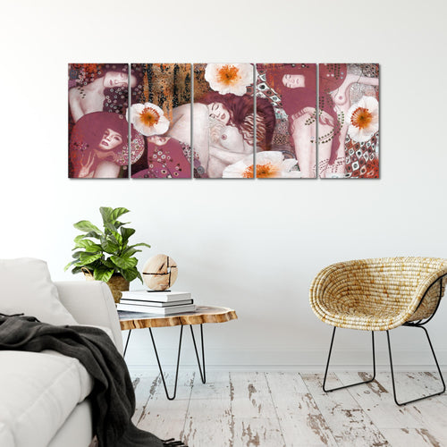Runa Art Wandbild XXL Collage Gustav Klimt Wohnzimmer 200 x 80 cm Rosa 5 Teilig - Made in Germany - 018555b