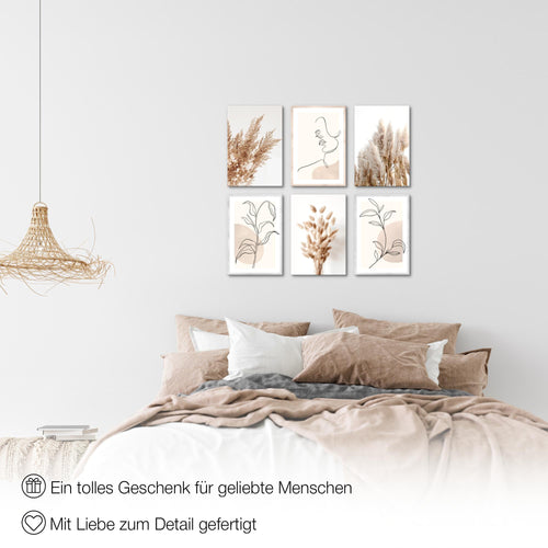 Novart Wandbilder Set Boho Pampasgras - KOMPLETT AUFHÄNGFERTIG - Made in Germany - Moderne Bilder  Wohnzimmer Schlafzimmer - N022164a