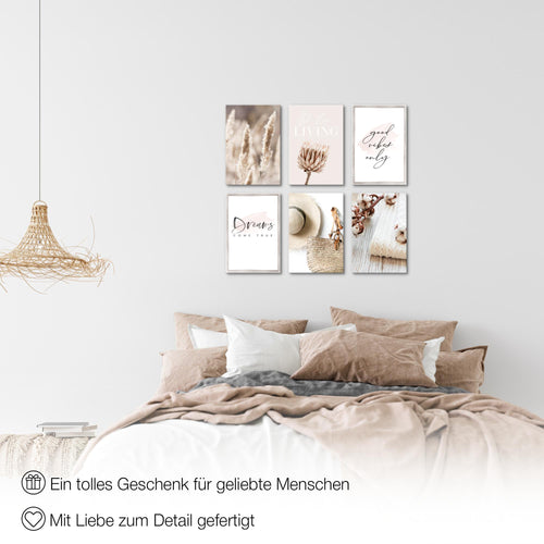 Novart Wandbilder Set Boho Pampasgras - KOMPLETT AUFHÄNGFERTIG - Made in Germany - Moderne Bilder  Wohnzimmer Schlafzimmer - N006664a