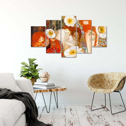 Runa Art Bild Wohnzimmer Collage Gustav Klimt 5 Teilig Frau Rot Wandbilder auf Vlies Leinwand 018553a
