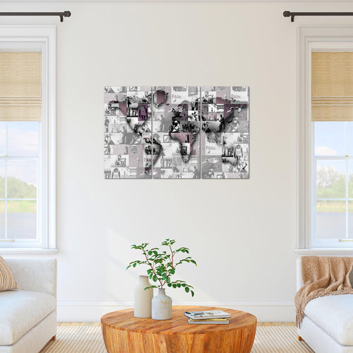 Runa Art Wandbilder Weltkarte Banksy Collage Bild XXL Loft Wohnzimmer Bunt Pop Art 120 x 80 cm 3 Teilig 104531a