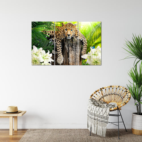Runa Art Wandbilder Afrika Leopard Bild XXL Wohnzimmer Schlafzimmer Grün Natur Savanne 120 x 80 cm 3 Teilig 006731a