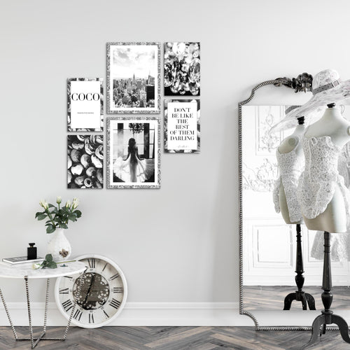 Novart Wandbilder Set Fashion Coco - KEIN EXTRA RAHMEN BENÖTIGT -  Modern Deko  - Wohnzimmer Mädchen Teenager N016263b