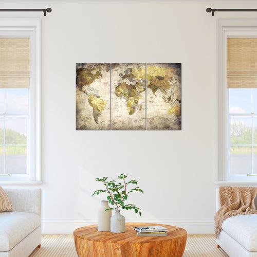 Runa Art Wandbilder Weltkarte Bild XXL Büro Wohnzimmer Braun Vintage Antik 120 x 80 cm 3 Teilig 103431b