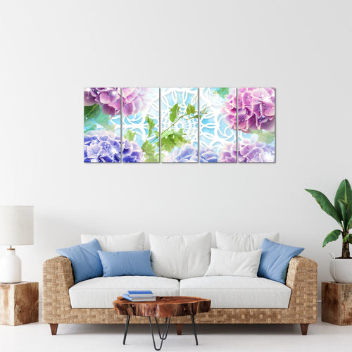 Runa Art Bild Blumen Hortensien Wandbilder auf Vlies Leinwand 5 Teilig Wanddekoration Wohnzimmer Schlafzimmer 017556b