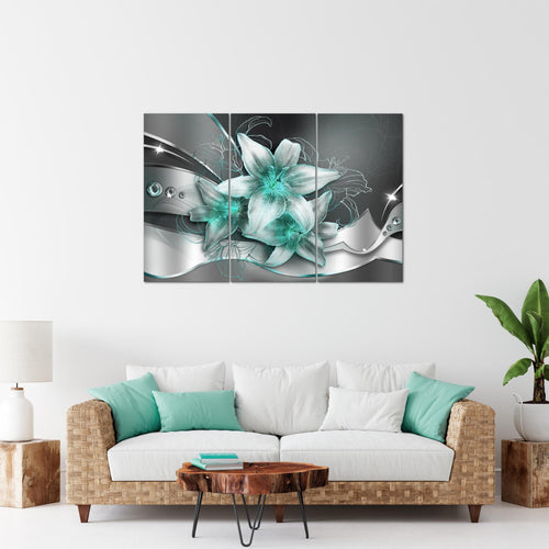 Runa Art Wandbilder Blumen Lilien Bild XXL Wohnzimmer Schlafzimmer Schwarz Türkis Abstrakt 120 x 80 cm 3 Teilig 039631b