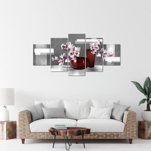 Runa Art Bild Wohnzimmer Schlafzimmer Blumen Abstrakt 5 Teilig Blumenvase Grau Rosa Wandbilder auf Vlies Leinwand 035253c