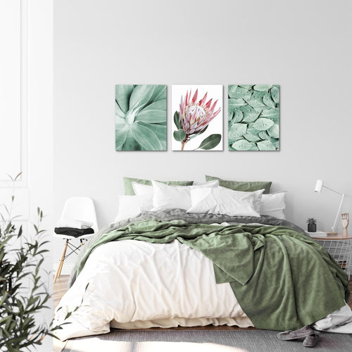 Novart FERTIG ZUM AUFHÄNGEN - Wandbilder Set Grüne Blätter - Wohnzimmer Schlafzimmer Bild XXL N005335a