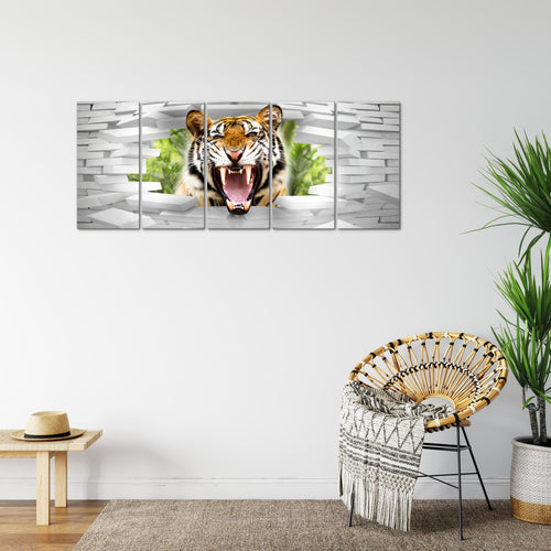 Runa Art Bild Tieger Abstrakt Wandbilder auf Vlies Leinwand 5 Teilig Wanddekoration Wohnzimmer Schlafzimmer 037456a