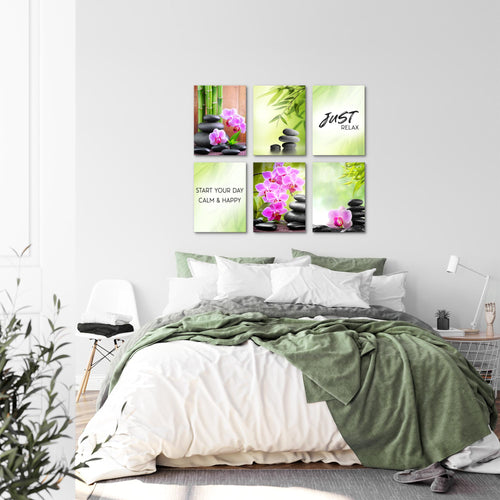 Novart Wandbilder - KEIN EXTRA RAHMEN BENÖTIGT - Wohnzimmer Schlafzimmer - Bilder Modern Feng Shui Wellness - Grün Lila - N003465a
