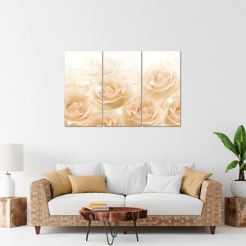 Runa Art Wandbilder Blumen Rosen Bild XXL Wohnzimmer Schlafzimmer Beige Vintage 120 x 80 cm 3 Teilig 017231b