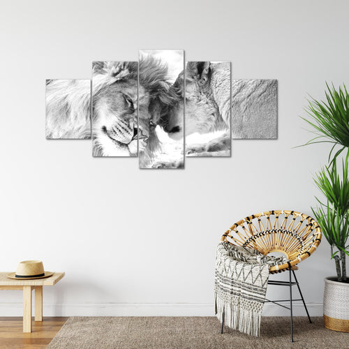 Runa Art Bild Wohnzimmer Schlafzimmer Löwen Liebe 5 Teilig Löwen Familie Schwarz Weiss Wandbilder auf Vlies Leinwand 002153c