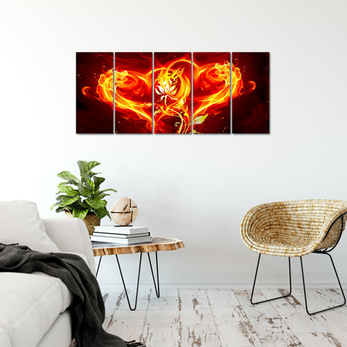 Runa Art Bild Feuer Herz Wandbilder auf Vlies Leinwand 5 Teilig Wanddekoration Wohnzimmer 102256a