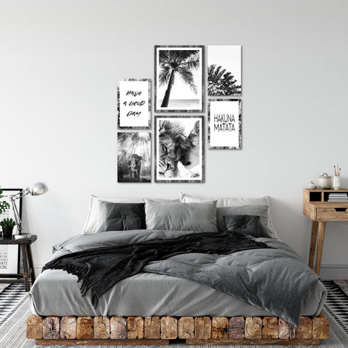 Novart Wandbilder Set Löwen Liebe Schwarz Weiss - KEIN EXTRA RAHMEN BENÖTIGT -  Modern Deko  - Wohnzimmer Schlafzimmer N014663a